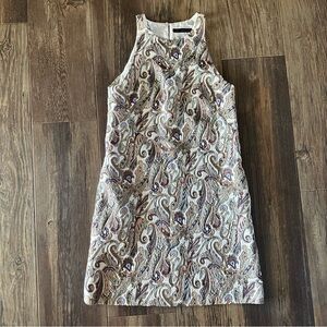 Zara basic XS women's jacquard paisley floral beige tan tapestry mini dress